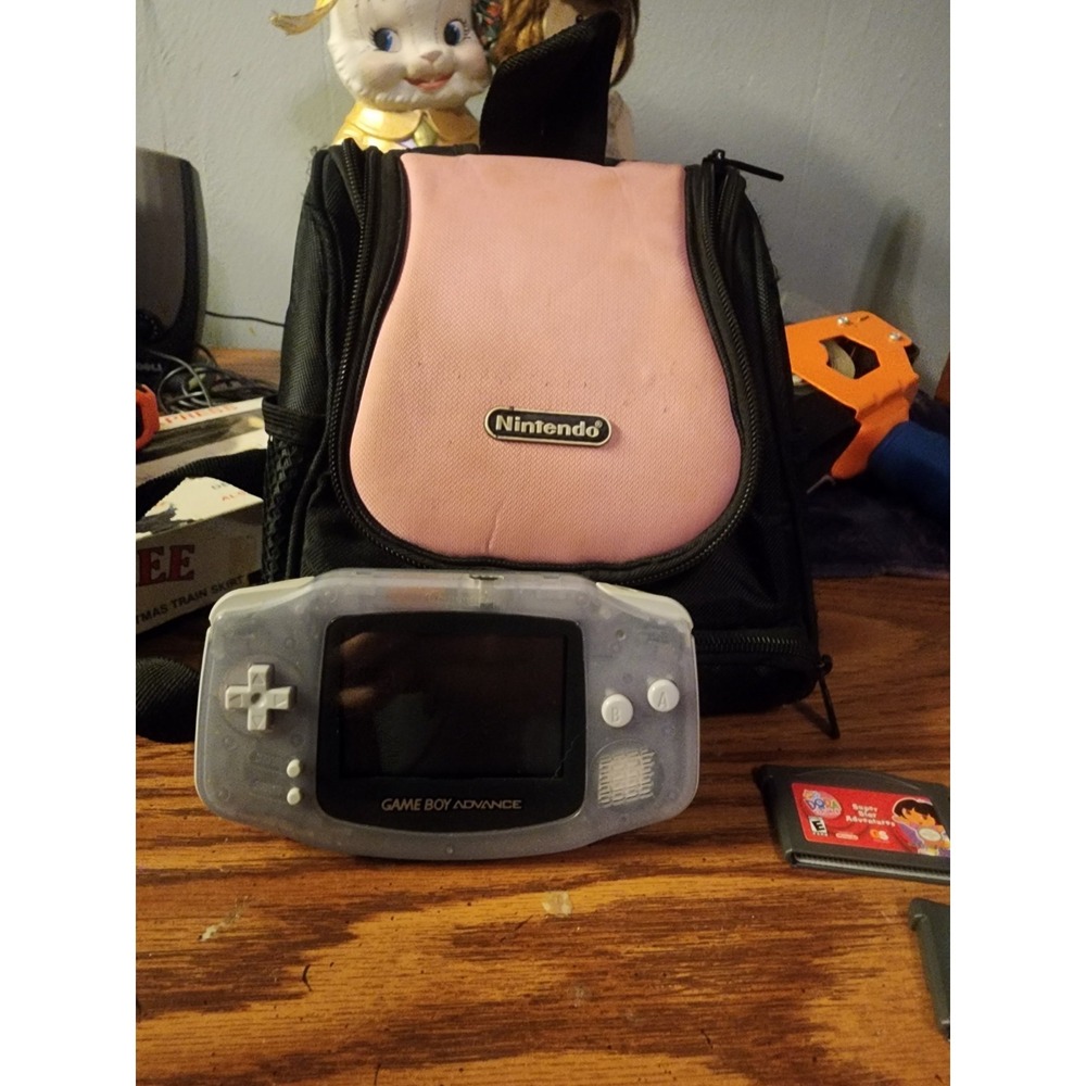 Vintage Nintendo Game Boy Advance Glacier Handheld Gaming Console, Bag, Games